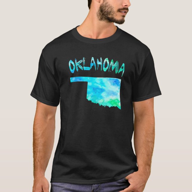 Colourful Isolated Oklahoma State Map In Watercolo T-Shirt (Front)