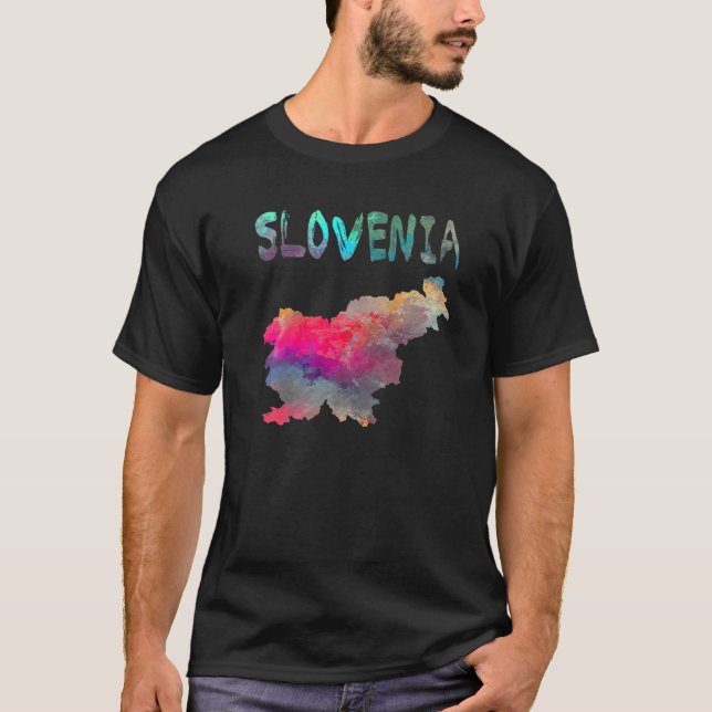 Colourful Isolated Slovenia Map In Watercolor Colo T-Shirt (Front)