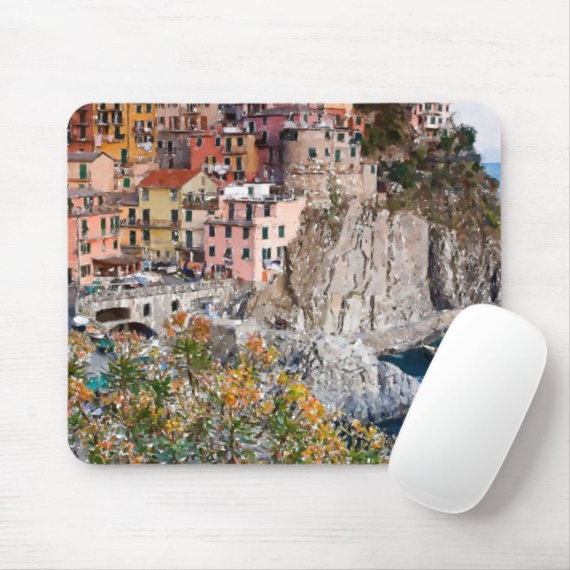 Colourful Italian Amalfi Coast Watercolor Painting Mouse Mat (With Mouse)