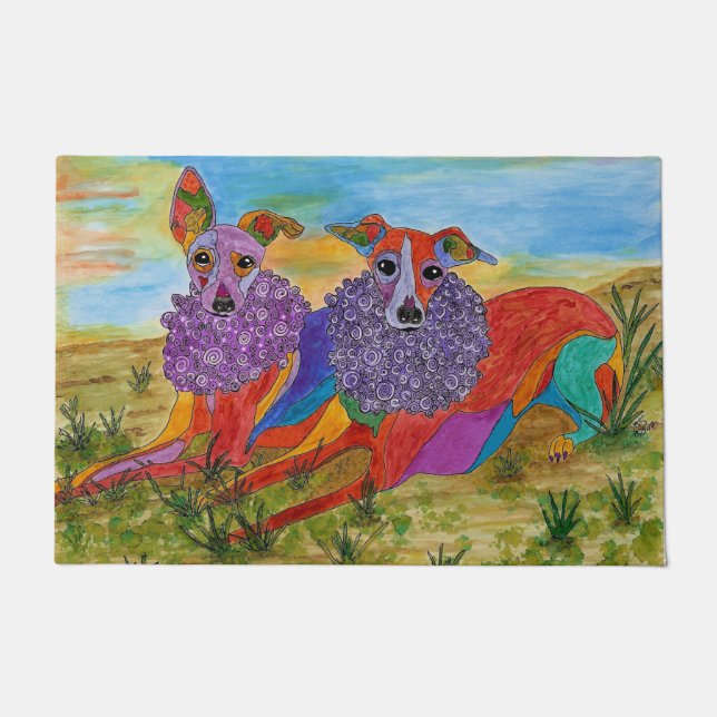 Colourful Italian Greyhound Door Mat 18" x 24" (Front)