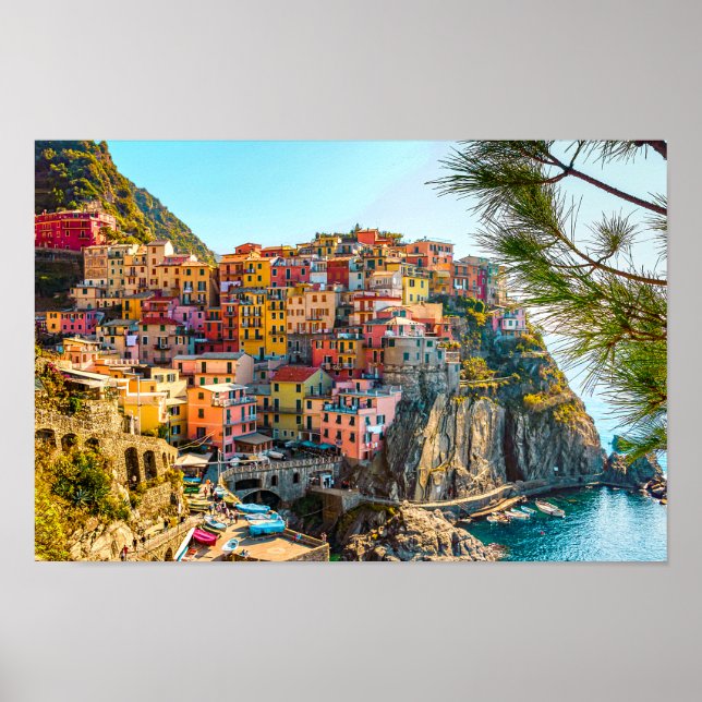 Colourful Italy hillside Sea Houses Poster (Front)