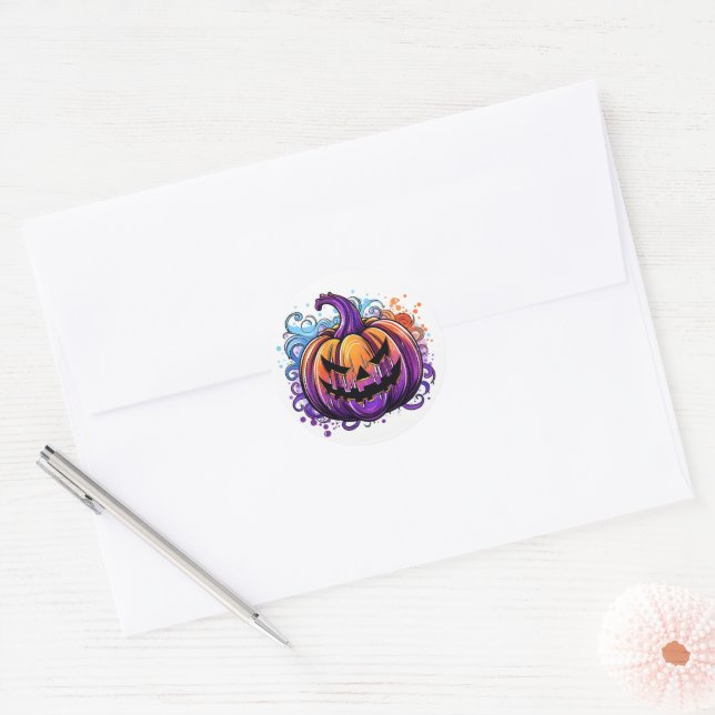 Colourful Jack-O-Lantern Classic Round Sticker (Envelope)