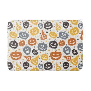 Colourful Jack-O'-Lantern Faces Pattern Bath Mat