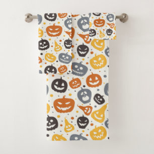 Colourful Jack-O'-Lantern Faces Pattern Bath Towel Set