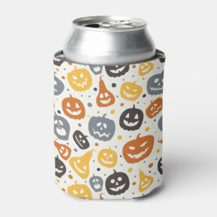 Colourful Jack-O'-Lantern Faces Pattern Can Cooler