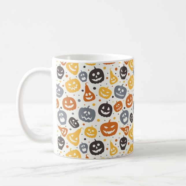 Colourful Jack-O'-Lantern Faces Pattern Coffee Mug (Left)