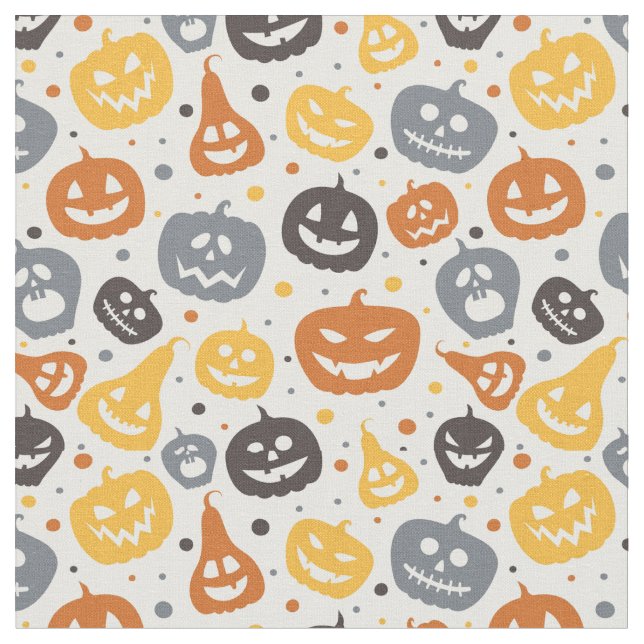 Colourful Jack-O'-Lantern Faces Pattern Fabric (Close Up)