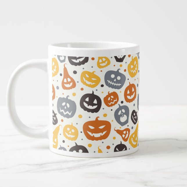 Colourful Jack-O'-Lantern Faces Pattern Large Coffee Mug (Left)