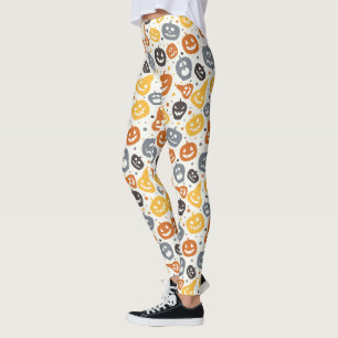 Colourful Jack-O'-Lantern Faces Pattern Leggings