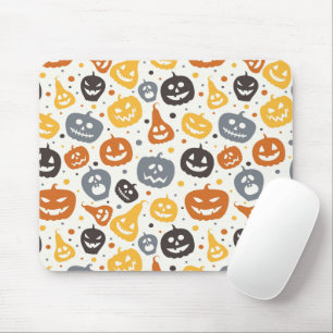Colourful Jack-O'-Lantern Faces Pattern Mouse Mat