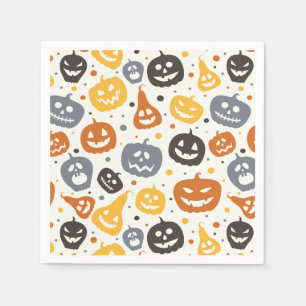 Colourful Jack-O'-Lantern Faces Pattern Napkin