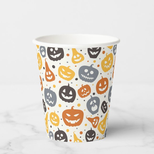 Colourful Jack-O'-Lantern Faces Pattern Paper Cups (Front)