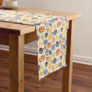 Colourful Jack-O'-Lantern Faces Pattern Short Table Runner