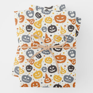 Colourful Jack-O'-Lantern Faces Pattern Wrapping Paper Sheet
