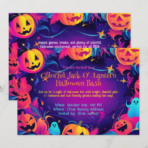 🎃Colourful Jack-O’-Lantern Halloween Bash Invitation