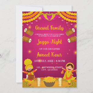 Colourful Jaggo night Invitation Card