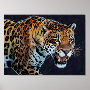 Colourful Jaguar Animal Portrait Illustration Poster