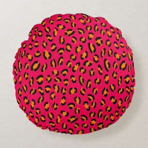 Colourful jaguar skin seamless pattern, animal art round cushion