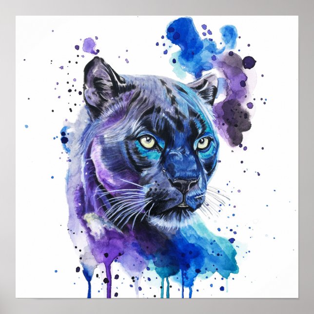 Colourful Jaguar Watercolour Artwork Poster (Front)