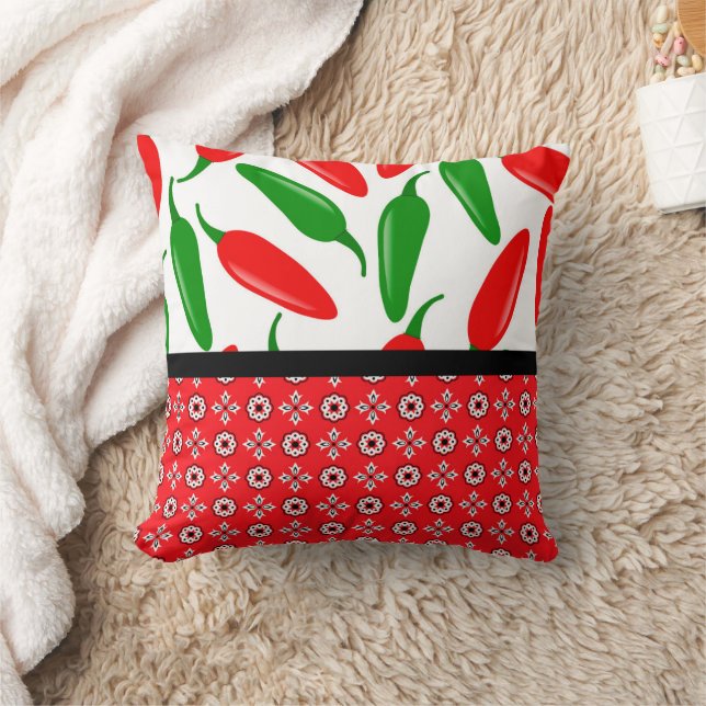 Colourful Jalapeño Peppers and Bandanna Print Cushion (Blanket)