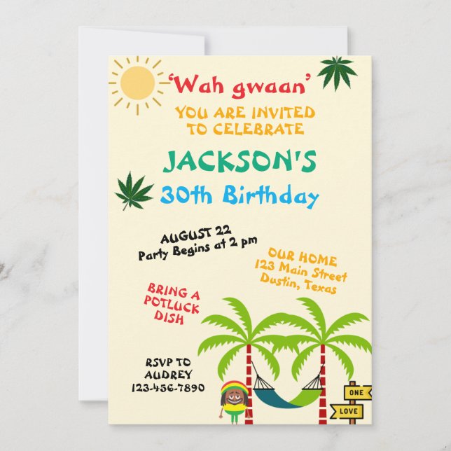 Colourful Jamaican Adult Birthday Invitation (Front)
