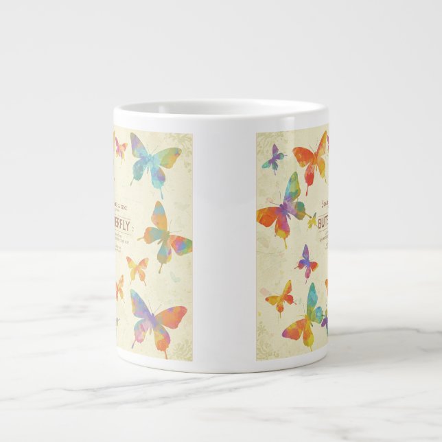 Colourful Jambo Jug Design with Abstract Butterfli Large Coffee Mug (Front)