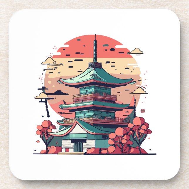 Colourful Japan Building Art Coaster (Front)