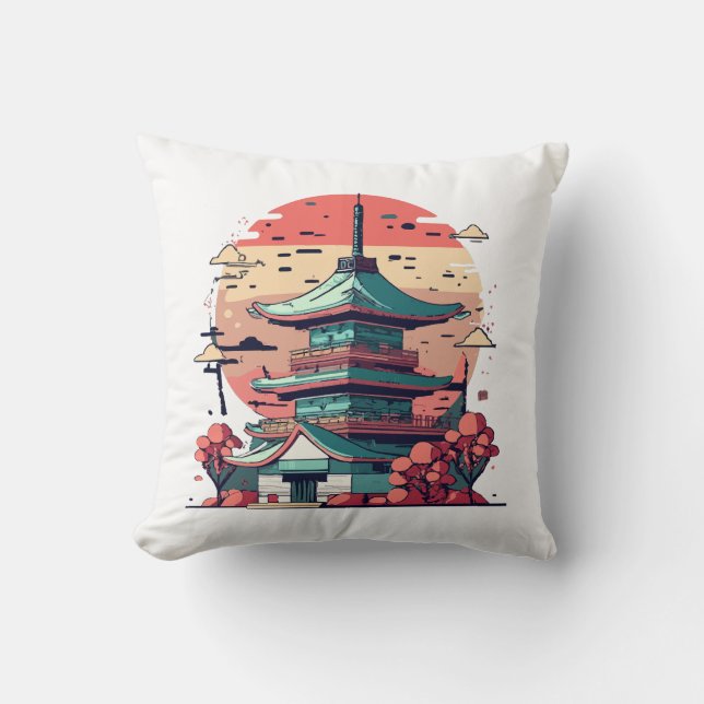 Colourful Japan Building Art Cushion (Front)