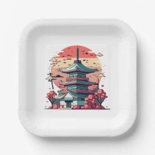Colourful Japan Building Art Paper Plate