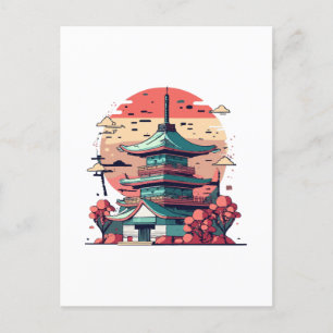 Colourful Japan Building Art Postcard