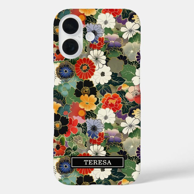 Colourful Japanese Floral Pattern Monogrammed Case-Mate iPhone Case (Back)