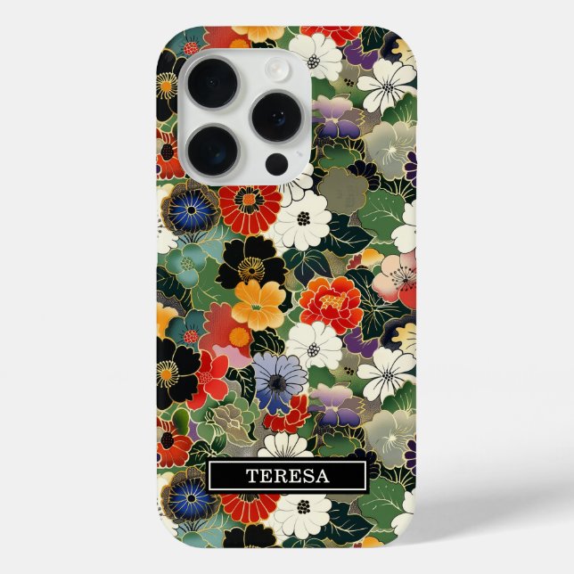 Colourful Japanese Floral Pattern Monogrammed Case-Mate iPhone Case (Back)
