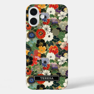 Colourful Japanese Floral Pattern Monogrammed iPhone 16 Plus Case