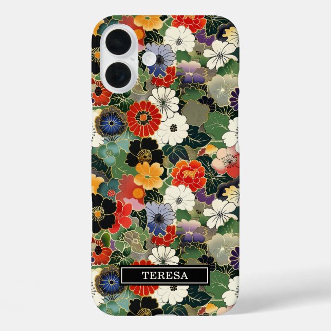 Colourful Japanese Floral Pattern Monogrammed Case-Mate iPhone Case (Back)