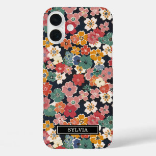 Colourful Japanese Floral Print Monogrammed iPhone 16 Plus Case