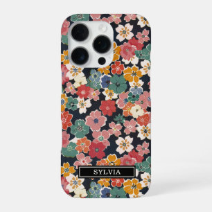 Colourful Japanese Floral Print Monogrammed iPhone 16 Pro Case