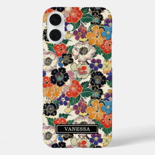 Colourful Japanese Flowers Monogrammed iPhone 16 Plus Case