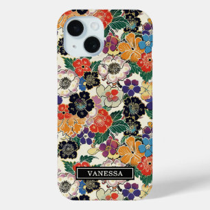Colourful Japanese Flowers Monogrammed iPhone 15 Case