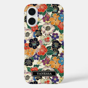 Colourful Japanese Flowers Monogrammed iPhone 16 Case