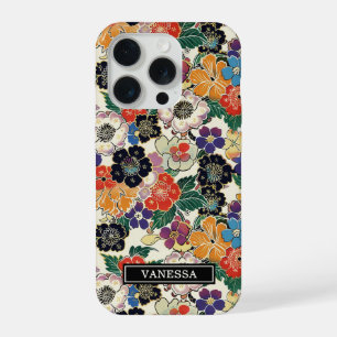 Colourful Japanese Flowers Monogrammed iPhone 15 Pro Case