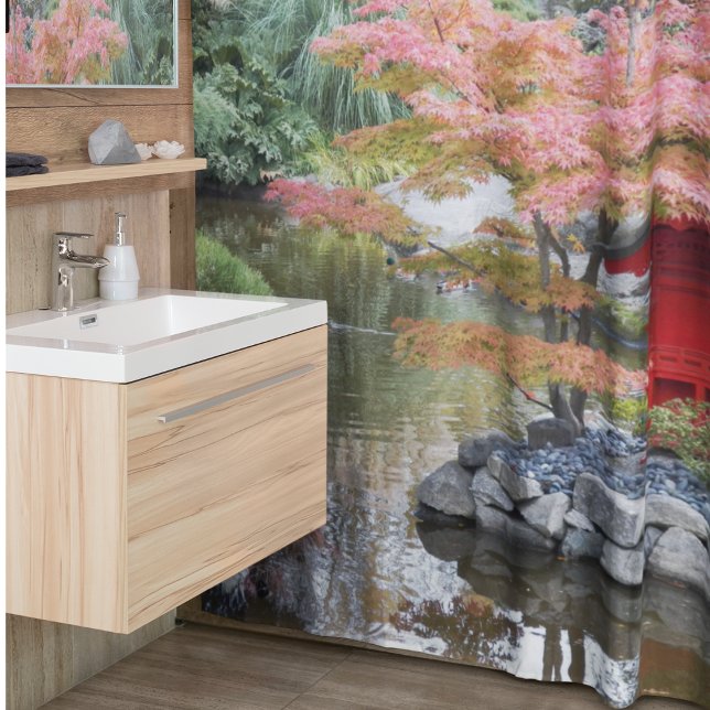 Colourful Japanese Garden Scene Landscape Shower Curtain (In Situ)