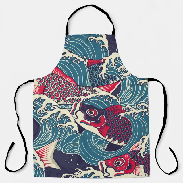 Colourful japanese Koi/carp fish in the wave seaml Apron (Front)
