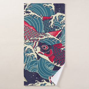 Colourful japanese Koi/carp fish in the wave seaml Bath Towel