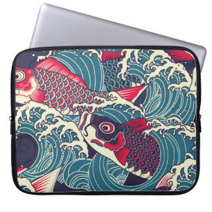 Colourful japanese Koi/carp fish in the wave seaml Laptop Sleeve