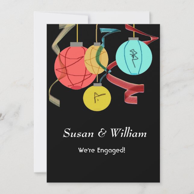Colourful Japanese Lantern Engagement Invitation (Front)