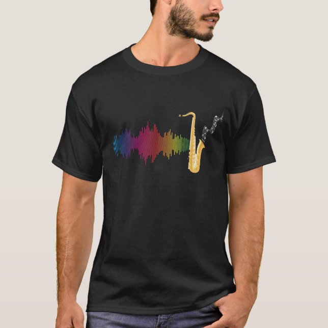 Colourful Jazz Music Soundwave Saxophone T-Shirt (Front)