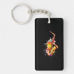 Colourful Jazz Saxophone Player Key Ring
