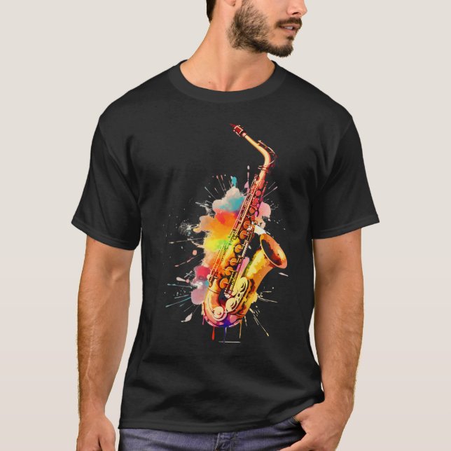 Colourful Jazz Saxophone Player T-Shirt (Front)