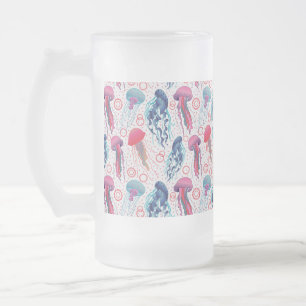 Colourful Jelly fishes Frosted Glass Beer Mug