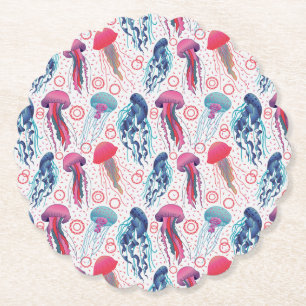 Colourful Jelly fishes Paper Coaster